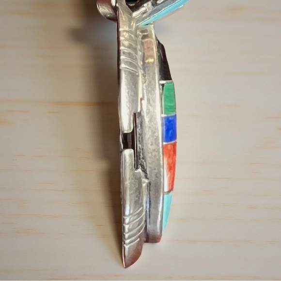 Signed Vtg Carolyn Pollack Southwestern 925 Sterling Turquoise Mosaic Necklace - Picture 5 of 16